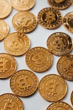 Gold bitcoin coins Stock Photos