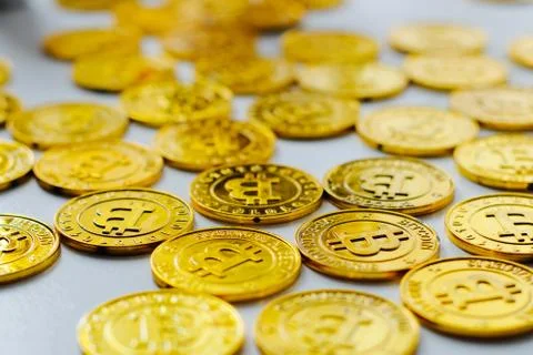 Gold bitcoin coins Stock Photos