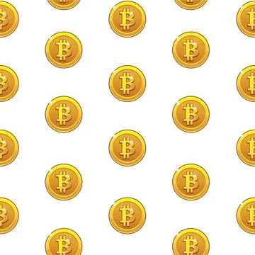 Gold Bitcoin coins seamless Pattern. Digital internet currency, vector back.. Stock Illustration