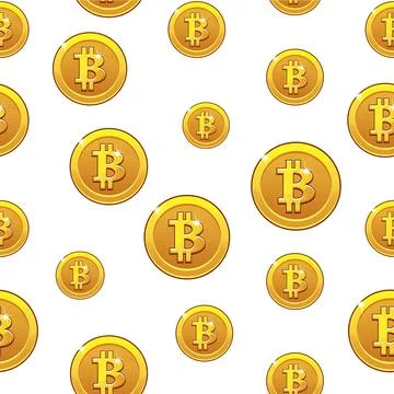 Gold Bitcoin coins seamless Pattern. Digital internet currency, vector back.. Stock Illustration