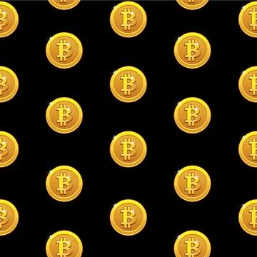 Gold Bitcoin coins seamless Pattern. Digital internet currency, vector back.. Stock Illustration