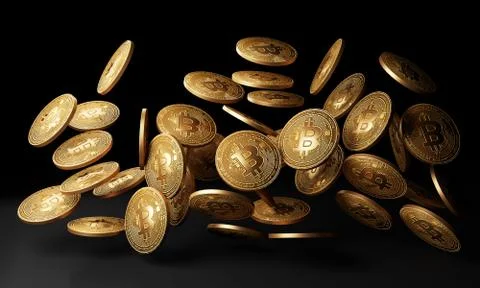Gold bitcoin in dark background. 3D rendering Stock Illustration