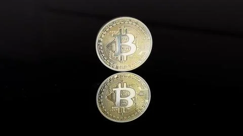 Gold bitcoin on dark background, Close up of a shiny Bitcoin BTC Cryptocurr.. Stock Photos