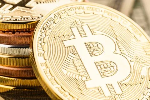 Gold Bitcoin macro Stock Photos