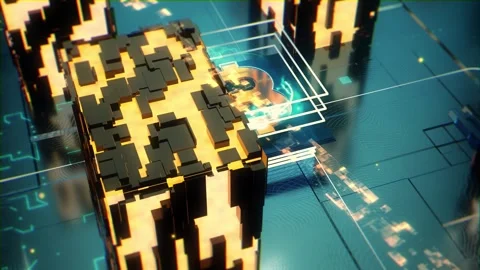 Gold bitcoin reveal on sci fi background Vídeo Stock 168796198