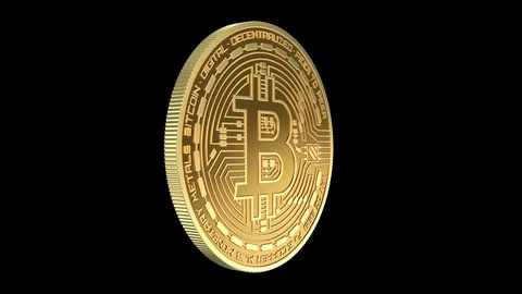 Gold bitcoin rotates around axis looped animated 4K video. 库存影片 87120353