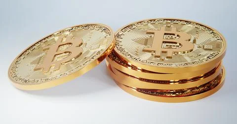 Gold bitcoin stack on white background. Cryptocurency 3d illustration Illustrazione stock