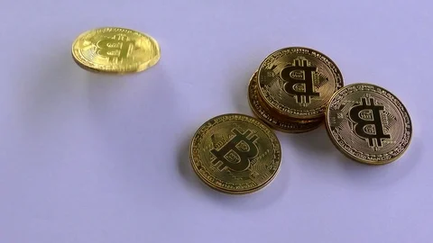 Gold Bitcoin on White Background Stock Footage 84466518