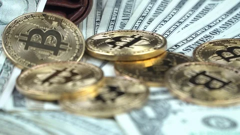 Gold bitcoinand  dollar stacks Stock Footage 85516852