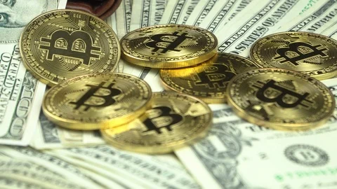 Gold bitcoinand  dollar stacks Stock Footage 85516875