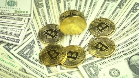 Gold bitcoinand  dollar stacks Stock Footage 85516886