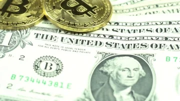 Gold bitcoinand  dollar stacks Stock Footage 85516887