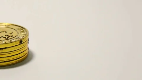 The  Gold Bitcoin or BTC image Macro shots crypto currency Bitcoin coins Stock Footage 83901948