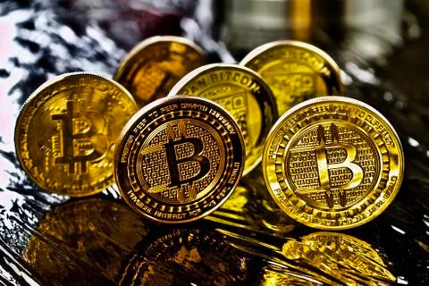 Gold bitcoins composition Stock Photos