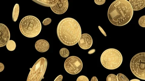 Gold bitcoins fall slow motion Looped Animated 4K slowmotion video. Vidéo 87980647