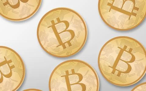 Gold bitcoins over white background from top Stock Illustration
