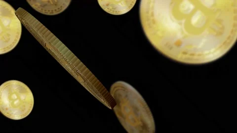 Gold bitcoins rotating. Bitcoin background animation Stock Footage 223789334