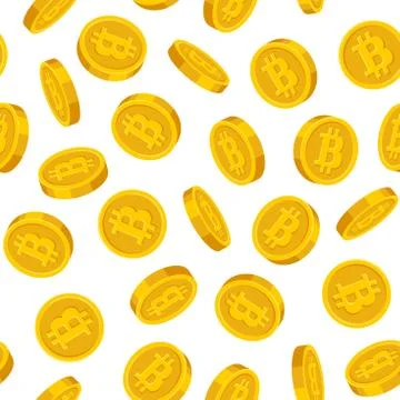 Gold Bitcoins Seamless Pattern on White Background. Vector Illustrazione stock