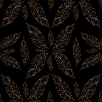Gold black feathers pattern seamless Stock Illustration