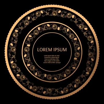Gold black flower pattern frame Stock Illustration