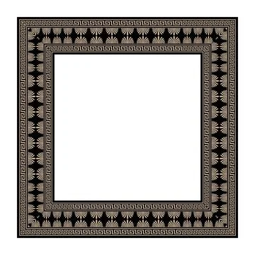 Gold black square frame with ornate Greek pattern. Border, frame of the Roman  스톡 일러스트