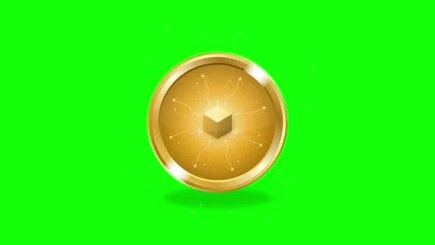Gold blockchain coin rotating with digital circuitry animation on green scr.. Stock Footage 337555891