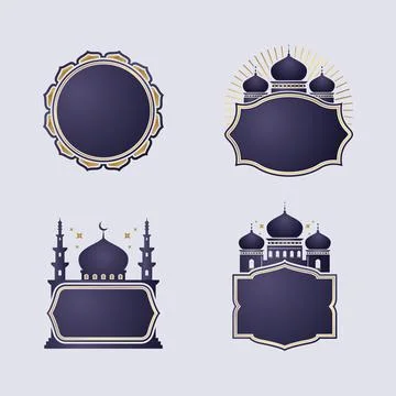 Gold Blue Islamic Eid and Ramadan Badge Stock Illustration