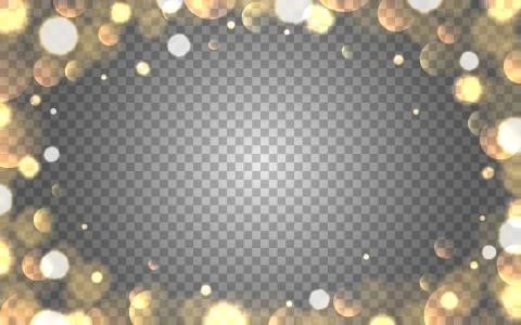 Gold bokeh frame on transparent backdrop. Christmas decoration template. Golden Stock-Illustration