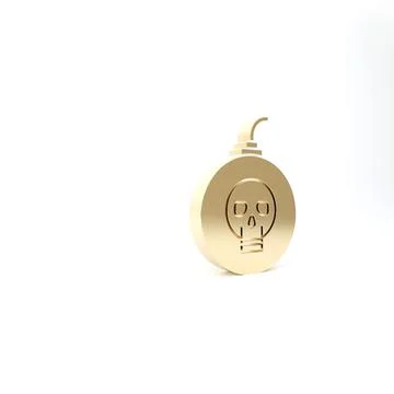 Gold Bomb ready to explode icon isolated on white background. Happy Halloween Stock Illustration