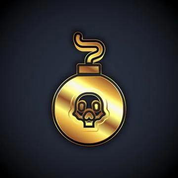 Gold Bomb ready to explode icon isolated on black background. Vector Stock Illustration