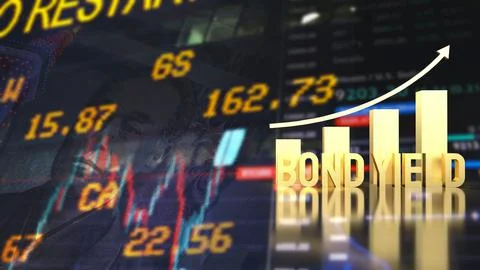 The gold bond yield text and chart on Japan business background 3d rendering. Stock Illustration