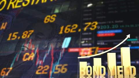 The gold bond yield text and chart on Japan business background 3d rendering. Stock Illustration