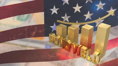 The gold bond yield text and chart on Usa flag background 3d rendering Stock Illustration
