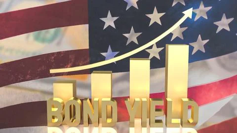 The gold bond yield text and chart on Usa flag background 3d rendering Stock Illustration