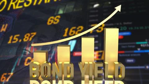 The gold bond yield text and chart on Japan business background 3d rendering. Stock Illustration
