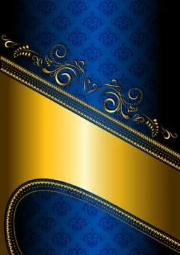 Gold border on a blue patterned background Stock Illustration