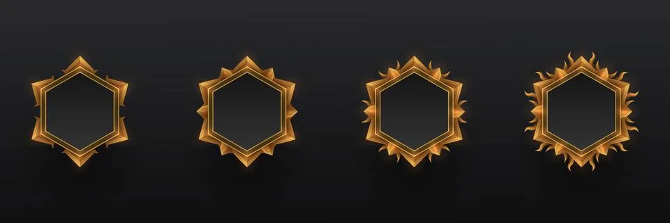 Gold border game avatar hexagonal banner frames for game ui design Stock Illustration