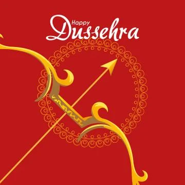 Gold bow with arrow in front of mandala ornament of happy dussehra vector design Ilustração Stock