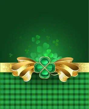 Gold bow with clover Stock Illustration