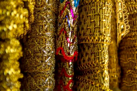Gold braid cloth material Stock Photos