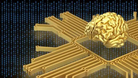 The Gold Brain and Logic for Technology concept 3d Rendering. Stock Illustration