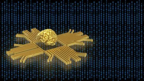 The Gold Brain and Logic for Technology concept 3d Rendering. 스톡 일러스트