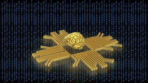 The Gold Brain and Logic for Technology concept 3d Rendering. Stock Illustration