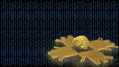 The Gold Brain and Logic for Technology concept 3d Rendering. 스톡 일러스트