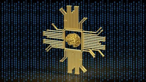 The Gold Brain and Logic for Technology concept 3d Rendering. Stock Illustration