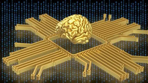 The Gold Brain and Logic for Technology concept 3d Rendering. Stock Illustration