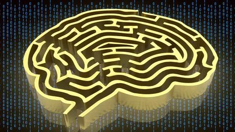 The Gold Brain maze on Digital background  3d rendering. Stock Illustration