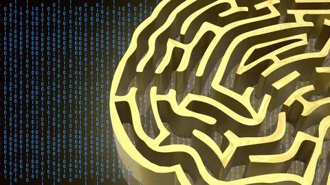 The Gold Brain maze on Digital background  3d rendering. 库存插图
