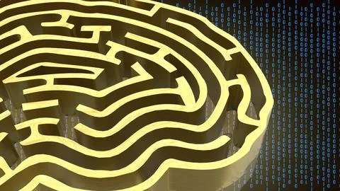 The Gold Brain maze on Digital background  3d rendering. Stock Illustration