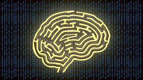 The Gold Brain maze on Digital background  3d rendering. Stock Illustration